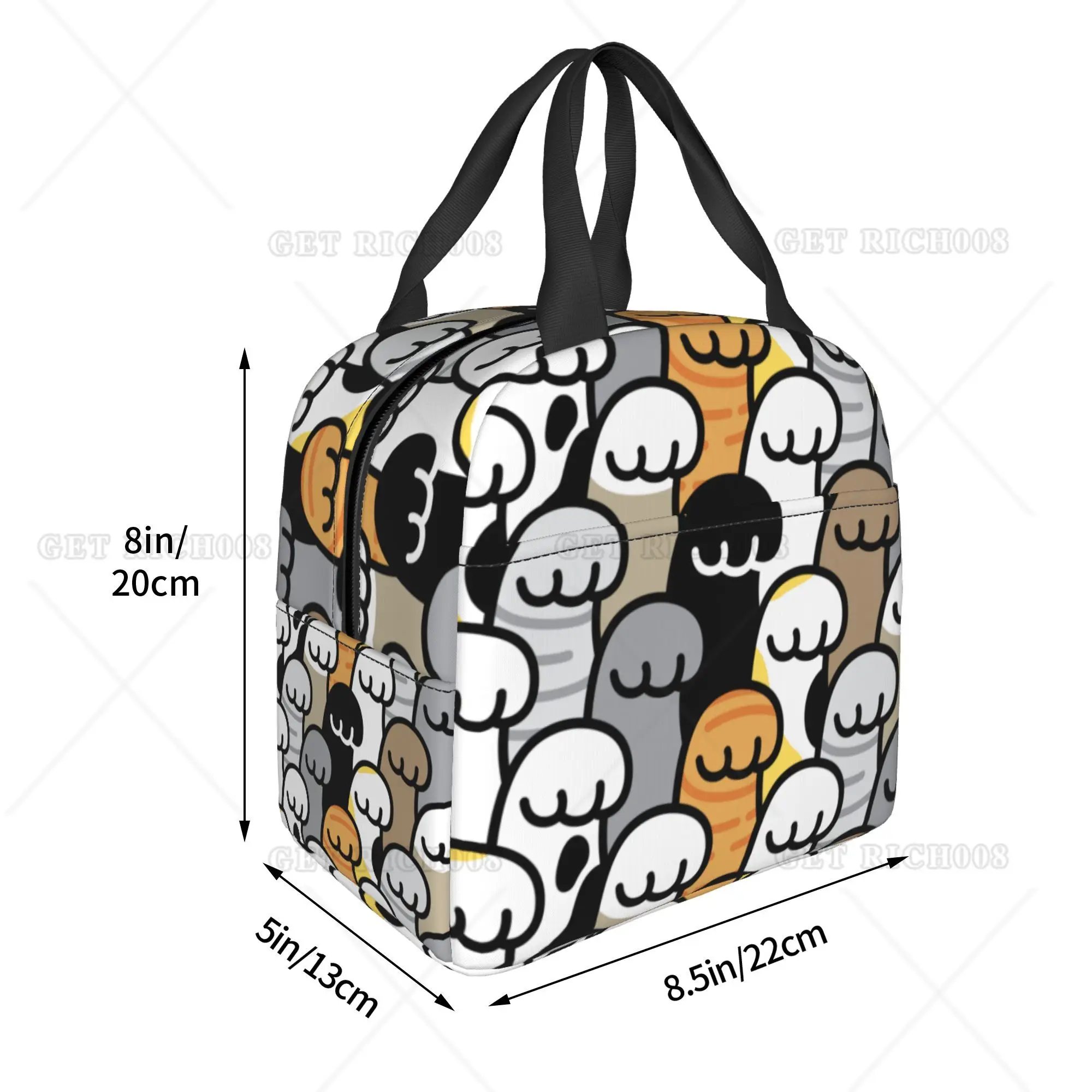 Bolsa de almuerzo con estampado de patas de gato para hombres, mujeres y niños, fiambrera pequeña para exteriores, Picnic, trabajo, escuela, regalo aislado de Navidad