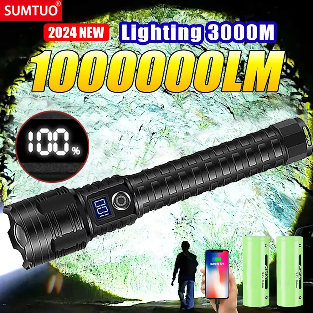 

2024 Most Powerful Flashlight Super Bright Rechargeable Led Torch 1000000LM Long Range Tactical Flashlights Zoom Camping Lantren