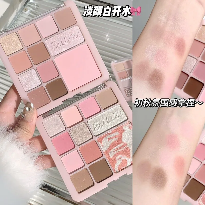 Ombretto a 9 colori a bassa saturazione Fine Shimmer Evidenzia fard rosa Fard perlato Ombretto Occhi Trucco viso