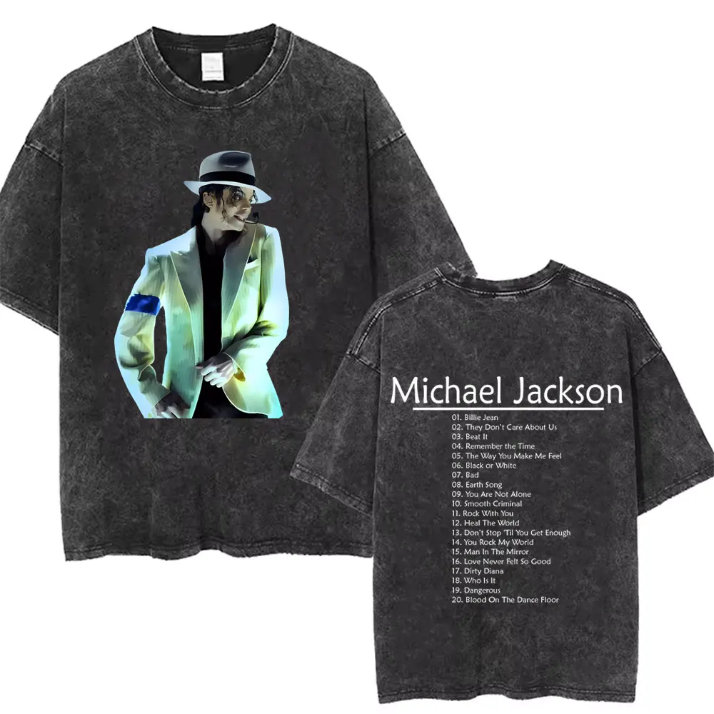Men Women Fashion Retro Gothic Rock Tshirt Washed Vintage Michael Jackson Thriller Graphic T-shirt Men's Punk Oversized T Shirts