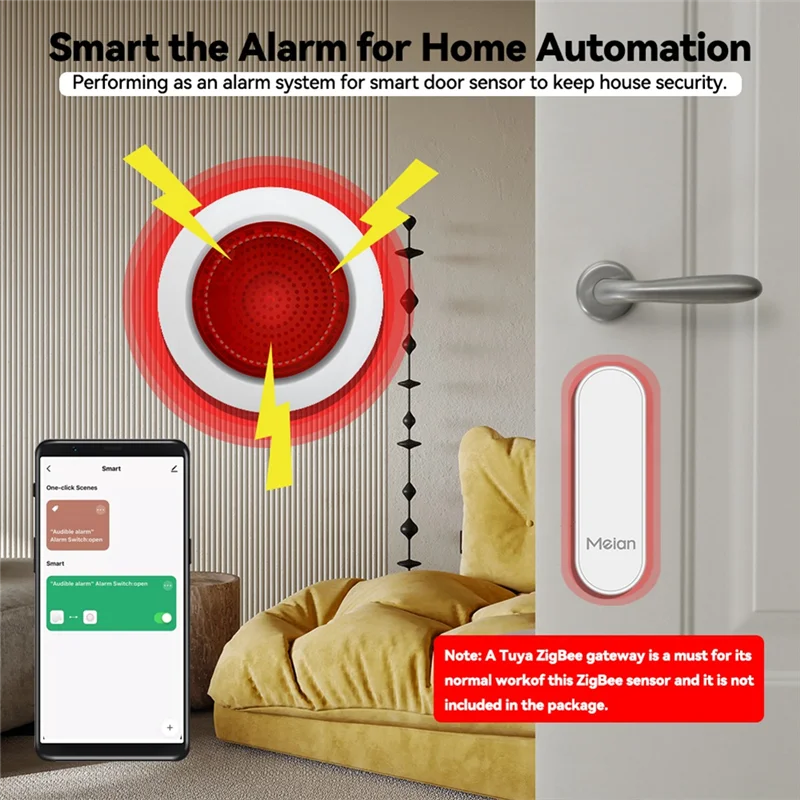 A49T Tuya Sound Light Sensor Built-in 100DB Siren Alarm Linkage Security Protection Control Via APP ZigBee EU Plug