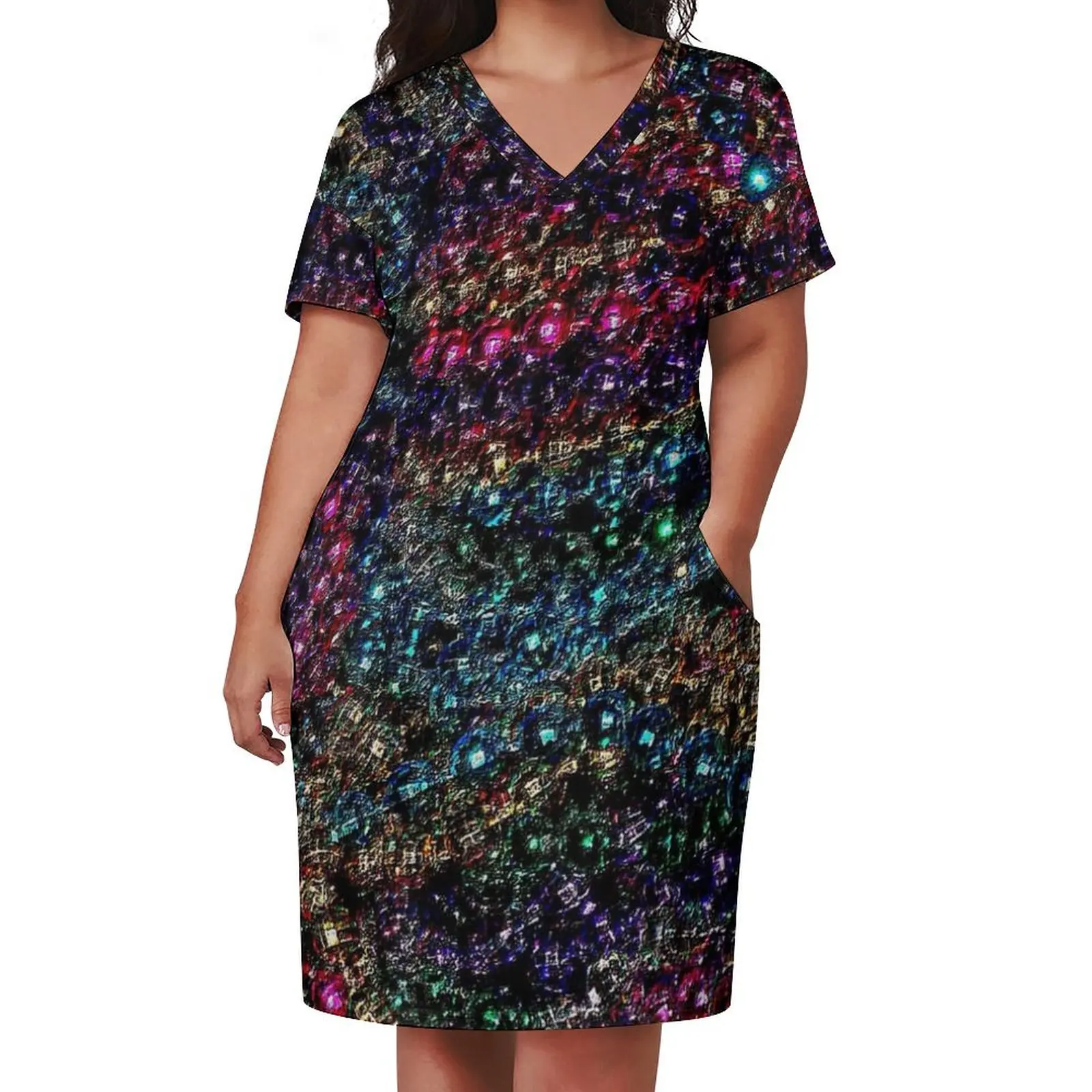 MARDI GRAS : New Orleans Celebration Beads Print Loose Pocket Dress Cocktail of dresses Woman