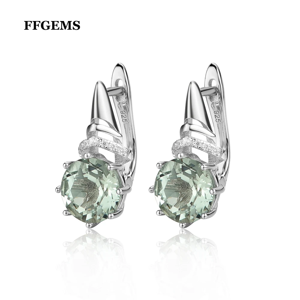 FFGems Classic Design 925 Sterling Silver Natural Green Amethyst Gemstone White Gold Feminine Earrings Fine Jewelry Nice Gift