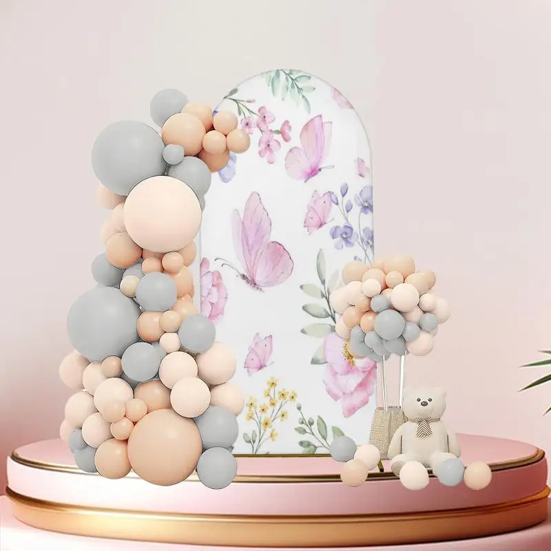 

Двусторонний фон-арка «Волшебная страна Чиара» с бабочками и розовыми цветами для детского дня рождения, вечеринки в честь рождения ребенка, декор для фотозоны