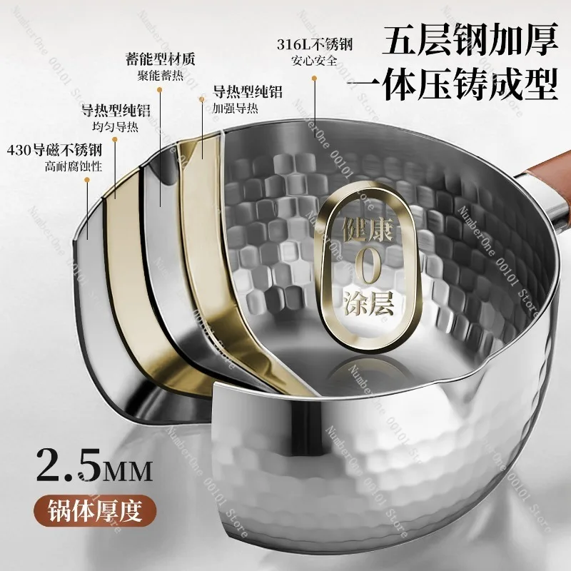 316L Stainless Steel Thick Flat Pan,Household Baby Food Pan,One-Person Cooking Pan,Durable Non-Coated Pan for Milk,Potato