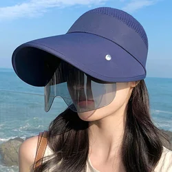 Summer Women Sun Hat with Glasses 13cm Large Brim Bucket Hat Breathable Outdoor Empty Top Cap Magic Tape Adjust Travel Beach Cap