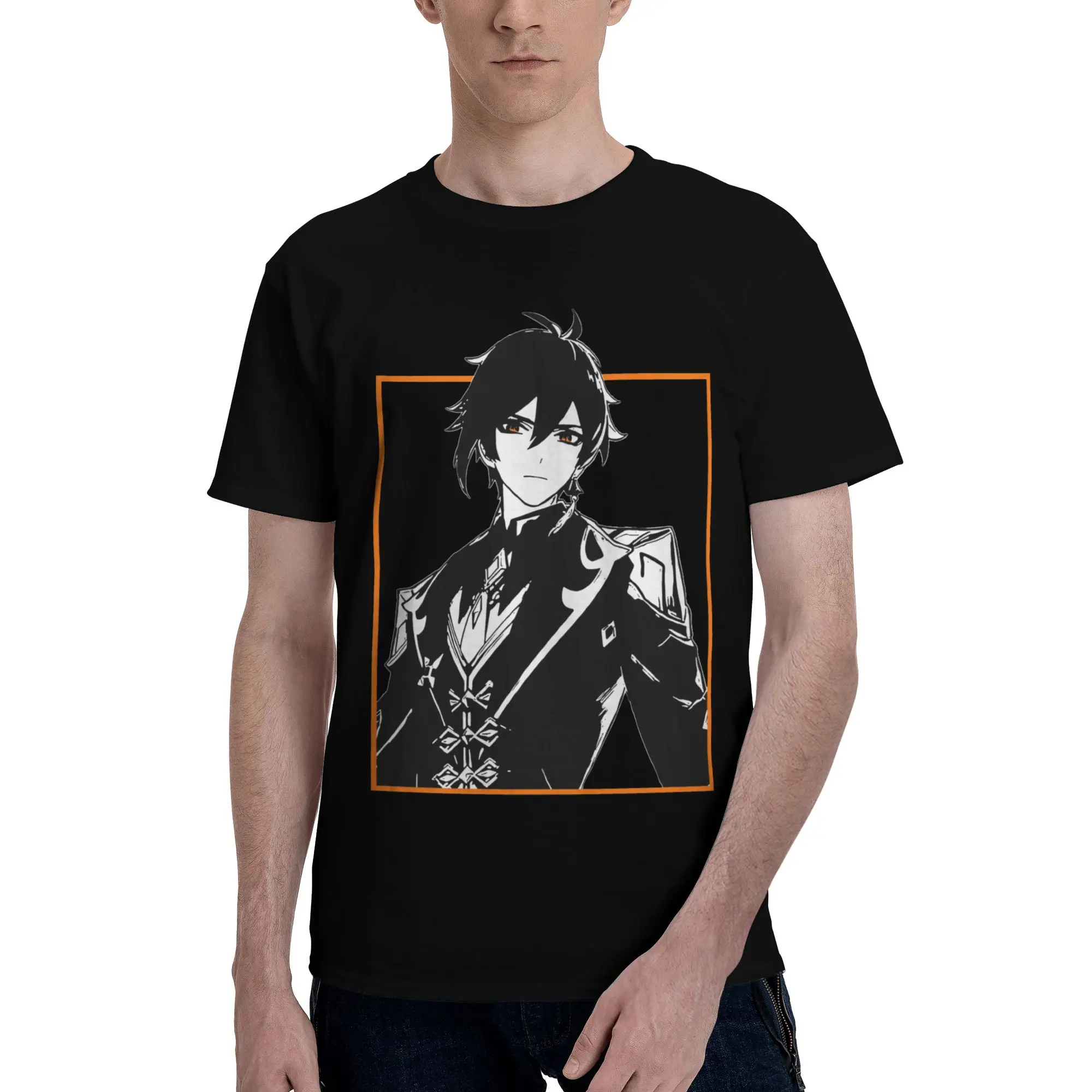 Zhongli Genshin Impact T-Shirt for Men Video Game Creative Cotton Tee Shirt Crew Neck Short Sleeve T Shirts Printing Clothing