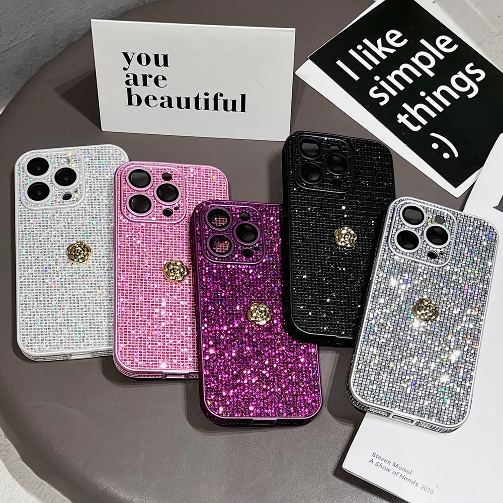 Luxury Full Coverage Flash Drill Glitter Diamond Phone Cases for Iphone 16 15 14 13 12 11 Pro Max Bling Bling Back Bumper Covers