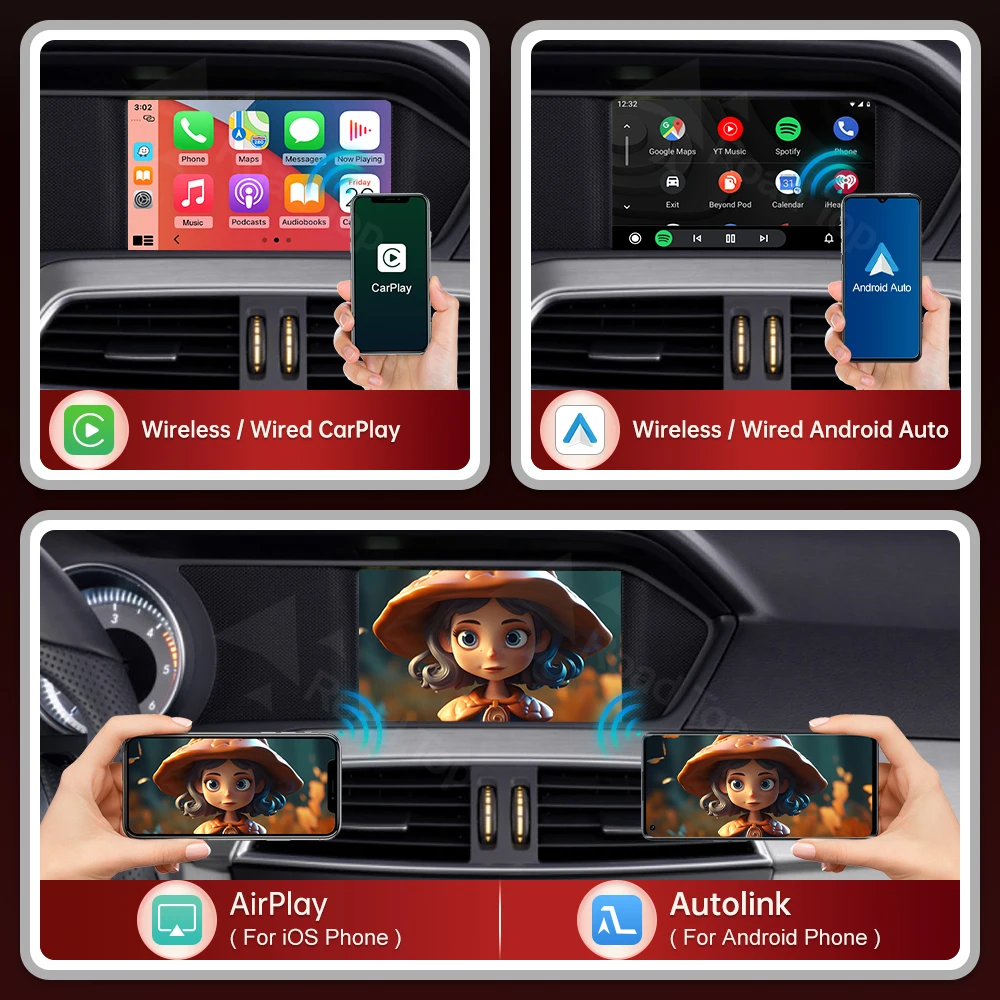 RoadTop CarPlay اللاسلكي لسيارة Mercedes Benz C Class W204 2011-2014، مع وظائف تشغيل السيارة Android Auto Mirror Link AirPlay #3