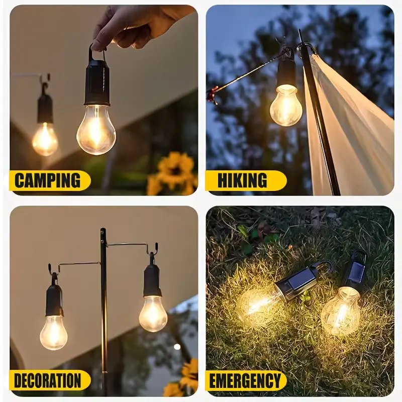 Outdoor Camping Solar&USB Power LED Bulb Waterproof Hanging Camping Lights for Hiking Blackout Lantern BBQ Power Outage Gear
