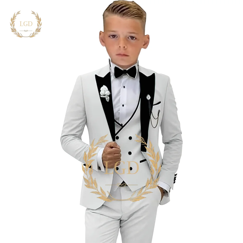 3-piece boys' formal suit set (jacket+vest+pants) fashionable black gun collar tailcoat for children aged 3-16 wedding party