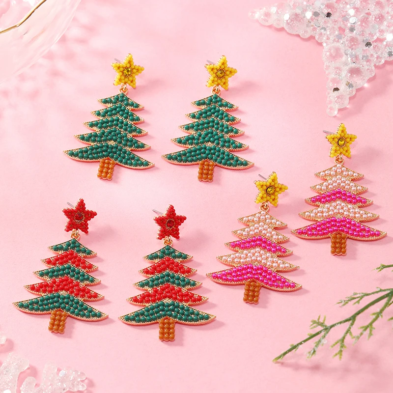 New Fashion Star Christmas Tree Earrings for Women with Advanced Design, Light Luxury Earrings, European and American Fashion Br