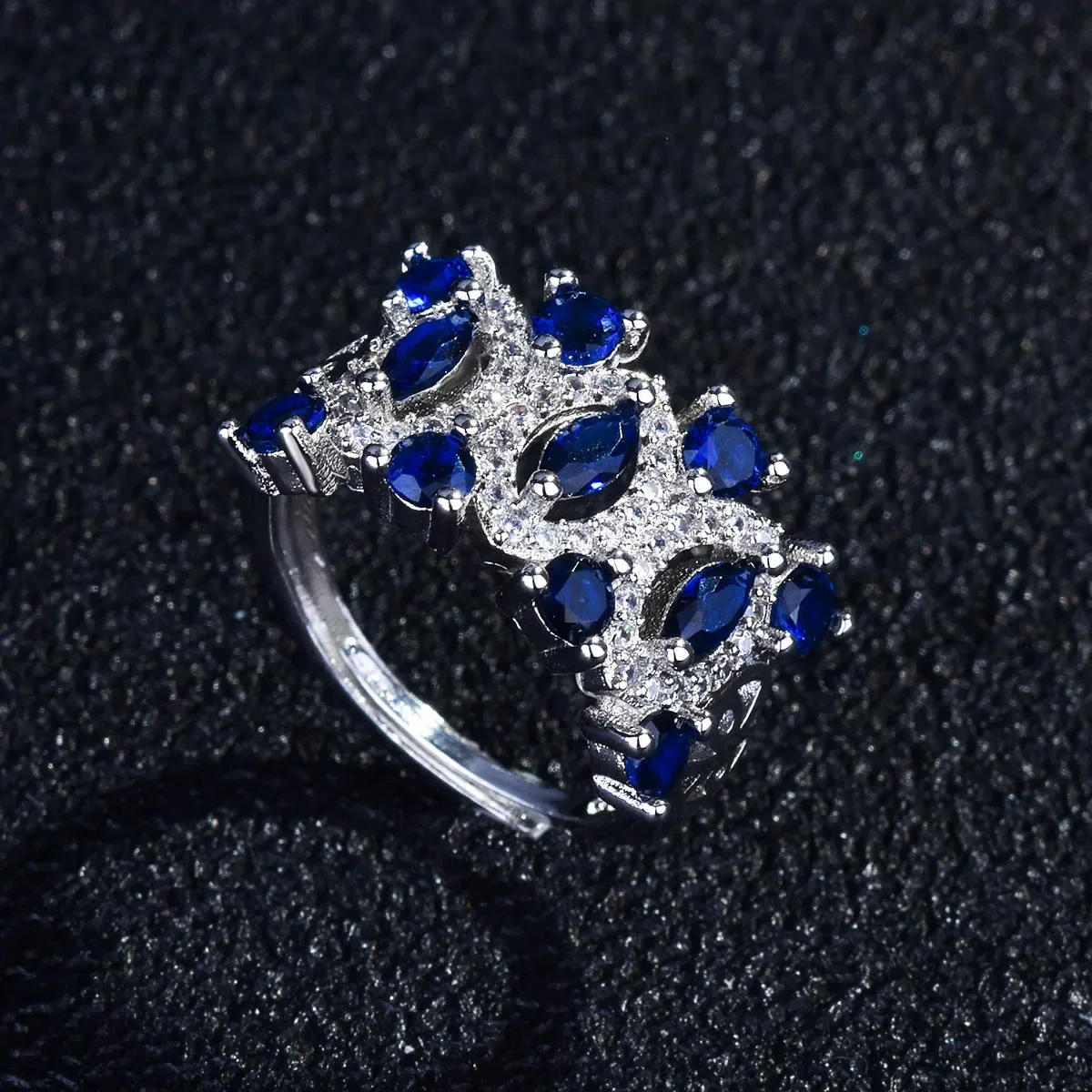 Platinum-Plated Pt950 Imitation Tamsang Sapphire Ring Fashion Personality Colored Gemstone Inlay Jewelry Accessory