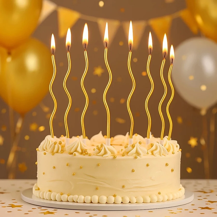 24 Stück Kreative Goldene Kurvenkerzen für Innenräume Bunte Rotierende Kerzen Geburtstagstortenkerzen Backzubehör – Detail 5