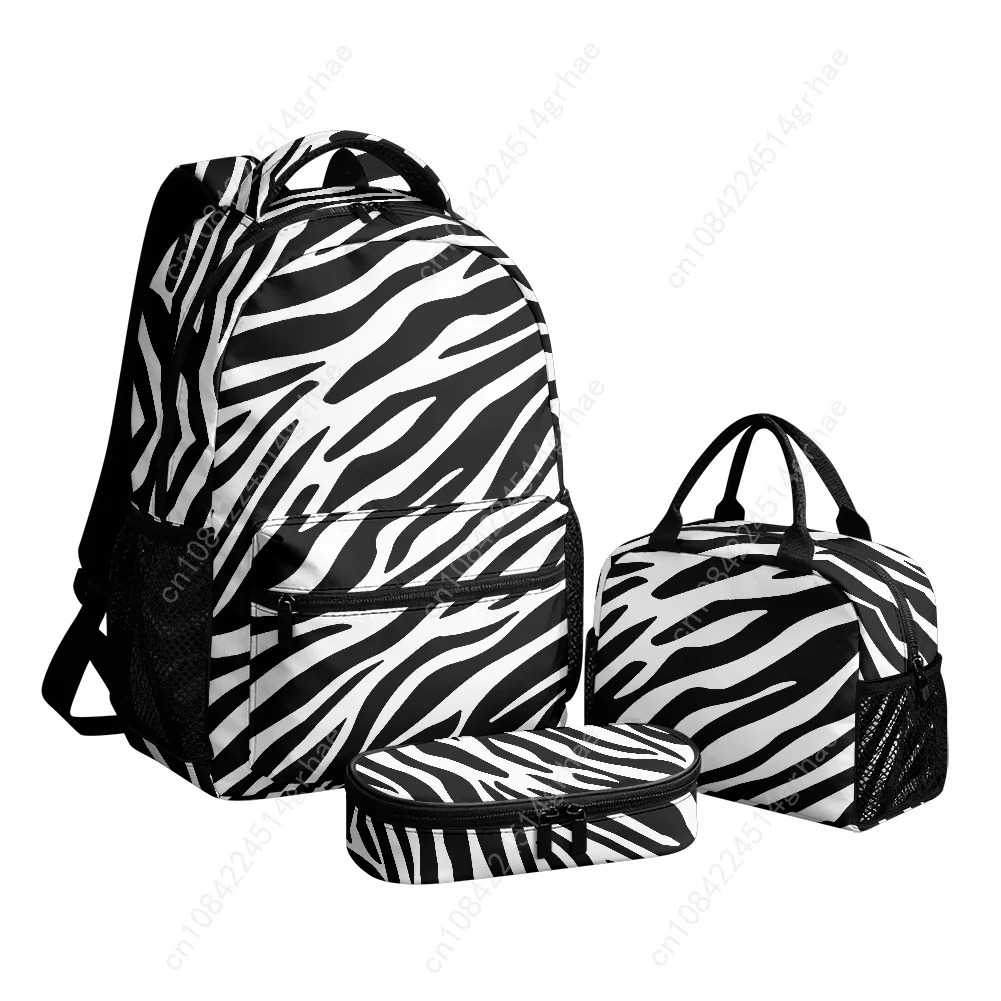 Zebra Printed Custom Leisure All-Over Print 3-Piece Backpack Set (Includes Backpack, Lunch Bag, and Pencil Case)