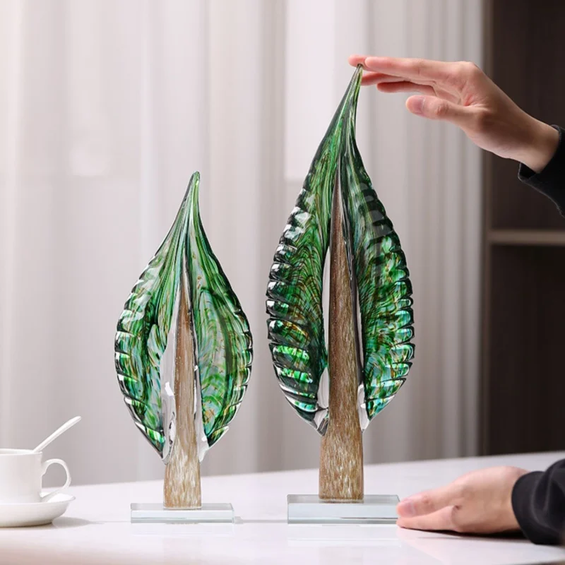 

Glass Tree Transparent Ornaments Simulated Plant Sculpture Leaves Decorative Figurines Home Decoration Accessories