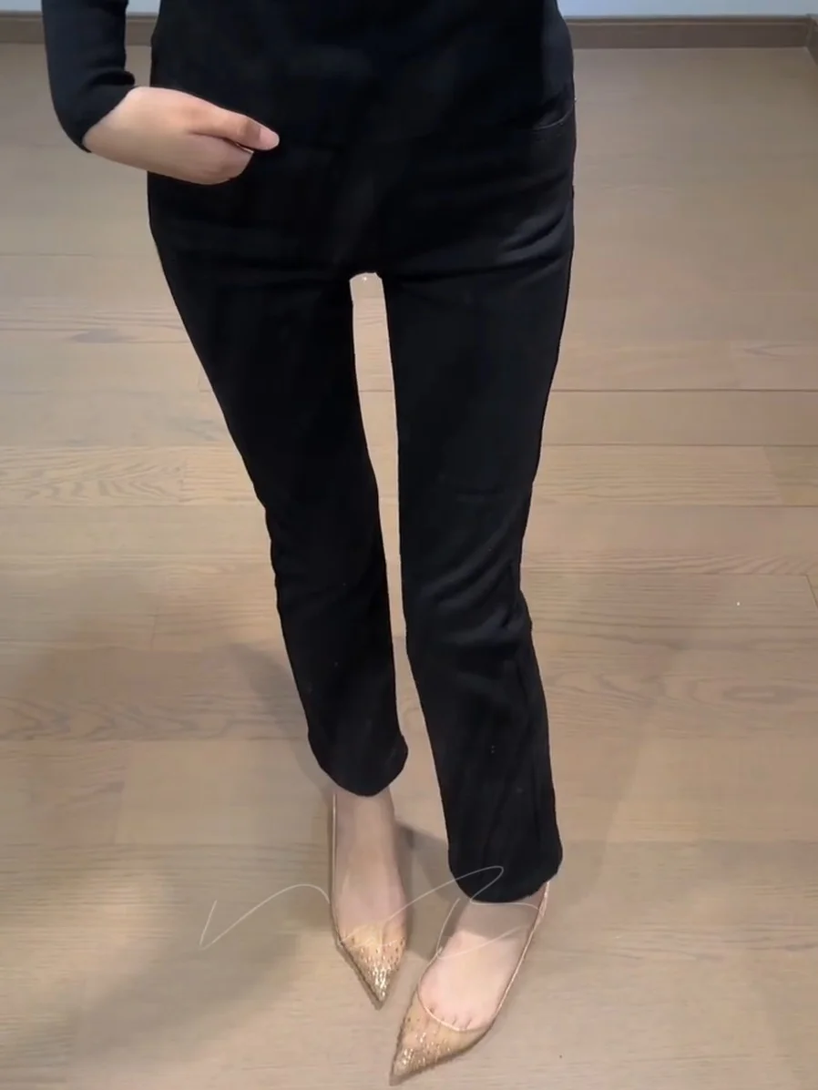 

Slim Straight High Waist Fleece Lined Denim Jeans for Women Black Ankle Length Conceal Flattering Simple Daily Autumn Cotton ...
