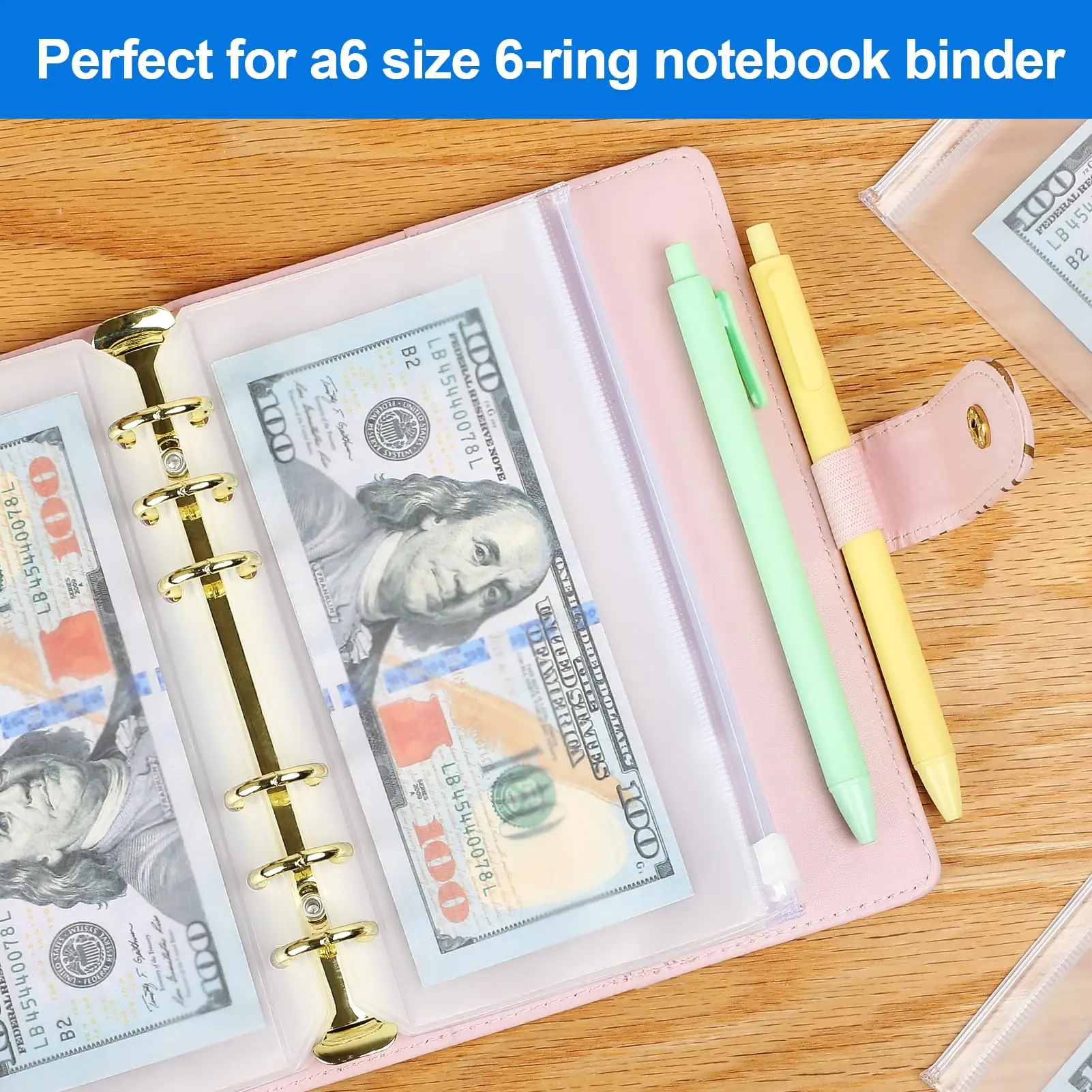 10 Envelopes A6 para Fichário com 6 Furos, Bolsas Transparentes com Zíper para Orçamento, Organizador de PVC Impermeável para Fichário de 6 Argolas