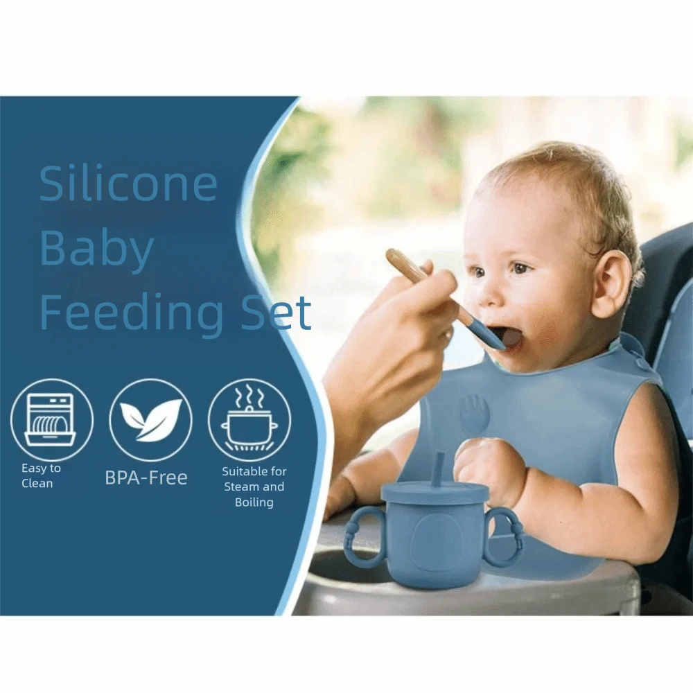 

Strong Suction Baby Meal Set Feeding Tableware Eating Training Children's Silicone Cutlery Anti-Fall Fork Spoon