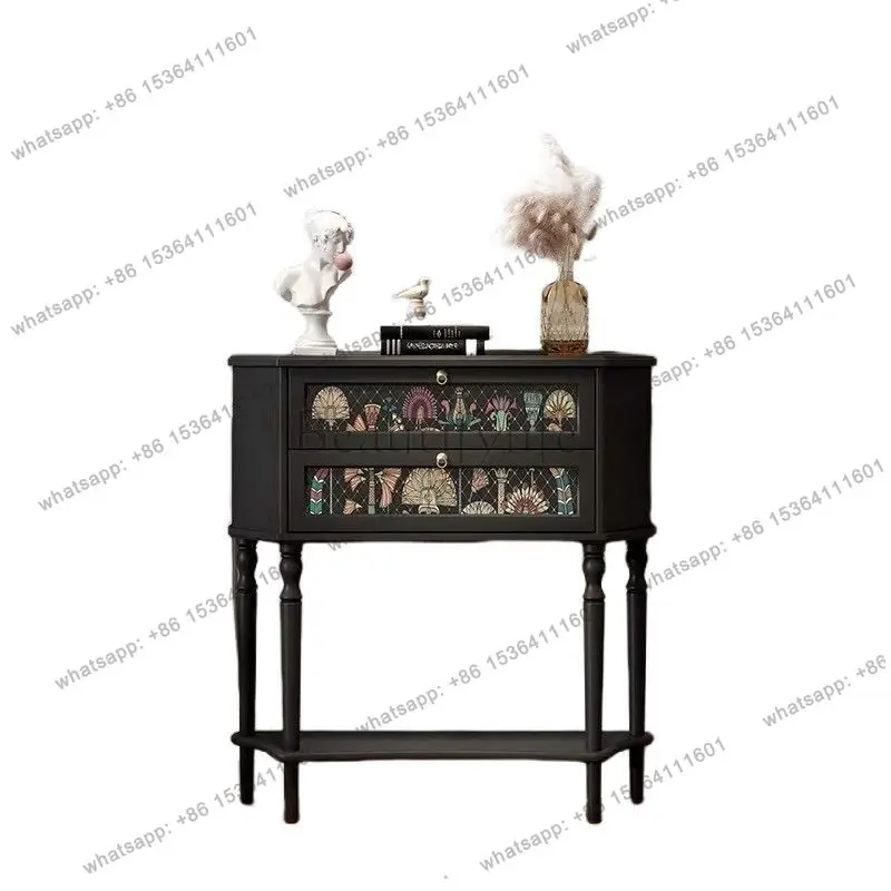 

American painted solid wood entrance living room locker, medieval decoration display French side cabinet