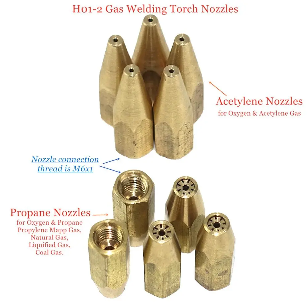 5pcs H01-2 Gas Brazing Torch Nozzle Pure Copper Oxygen Propane Acetylene Liquified Gas Torch Tip