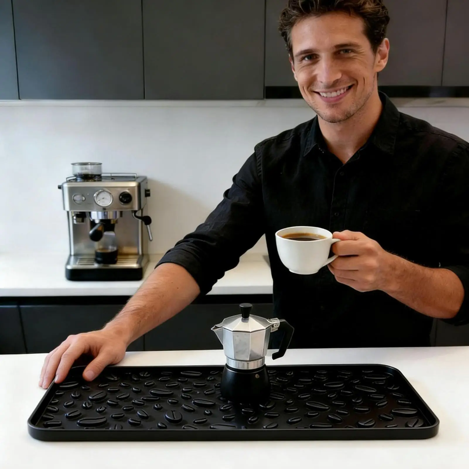 Picture 5: Coffee Mat Non-Slip Heat Insulation Pad 16x8in Heat-resistant Silicone Coffee Mat for Counter for Dish Drying Plate Table Bar