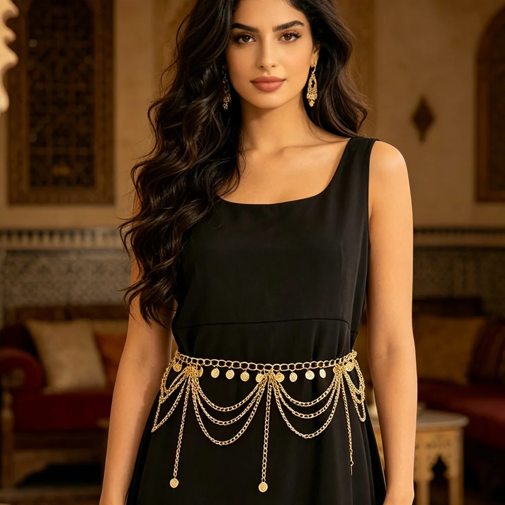 

Unique Layered Gold Heart Waist Chain Fashion Tassel Body Belt Versatile Statement Jewelry For Bride Wedding Formal dress