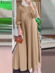 Elegant Autumn Muslim Dresses Turkey Abaya 2025 ZANZEA Women Long Lantern Sleeve Pleated Party Dress Robe Femme IsIamic Clothing
