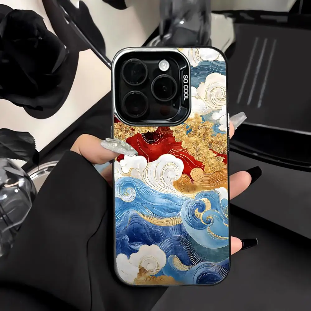 

Japanese Waves & Cloud Mobile Phone Case Shockproof & Anti Slip Frosted Suitable for iPhone 16 15 14 13 12 11 Pro Max Plus Mini