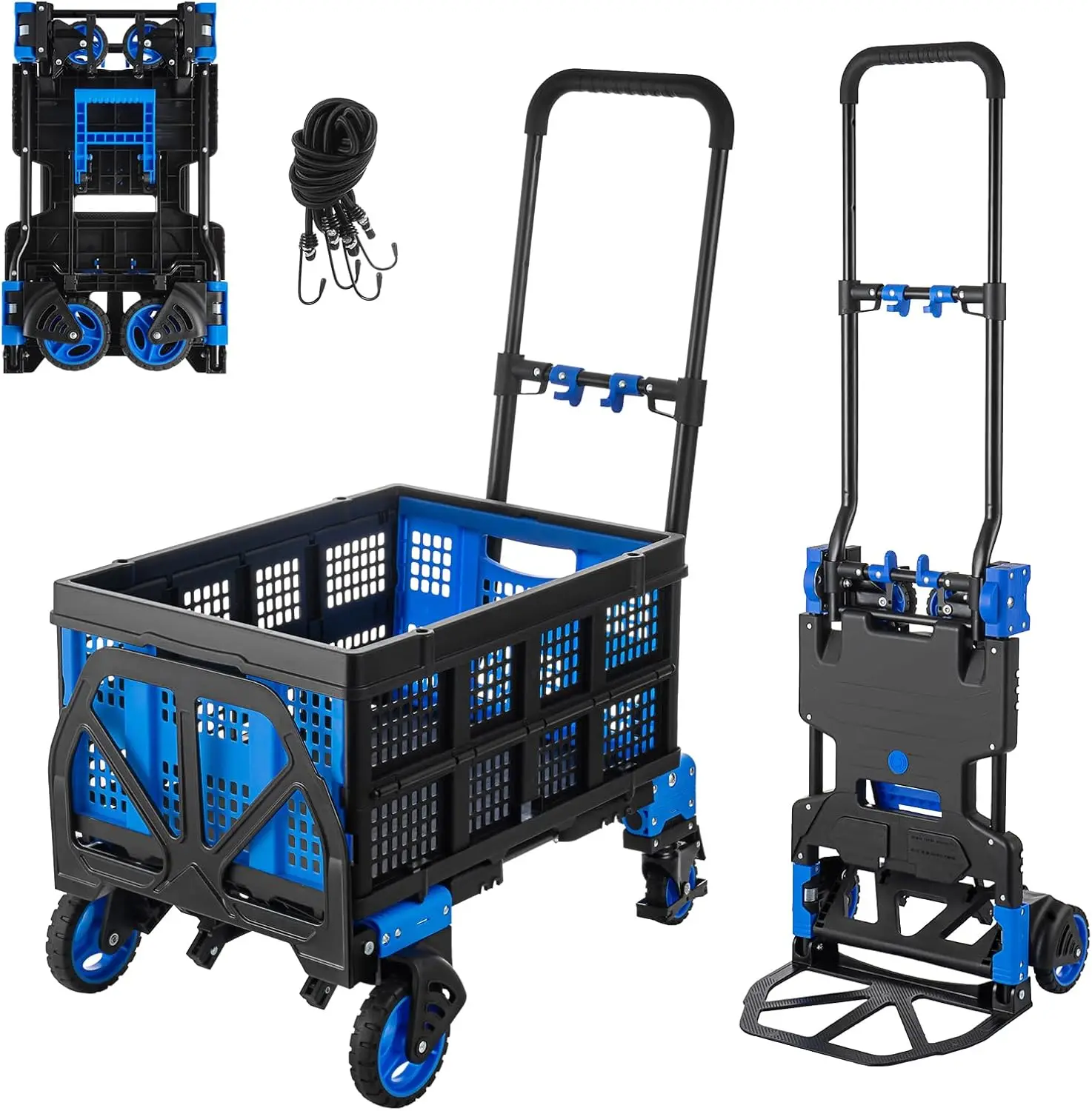 Folding Hand Truck, Heavy Duty Hand Truck Dolly Cart, Convertible Dolly Cart 330lbs Capacity W/Foldable Basket