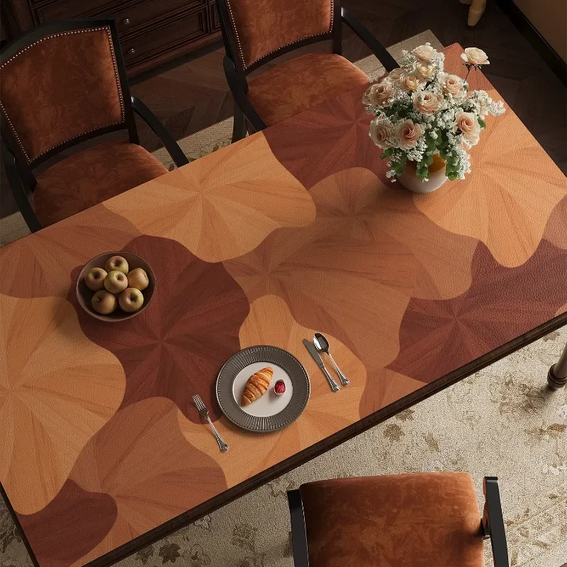 Retro Imitation Wood Grain Leather Table Mat Waterproof Anti Slip Wear-resistant Dining Table and Coffee Table Protective Pad