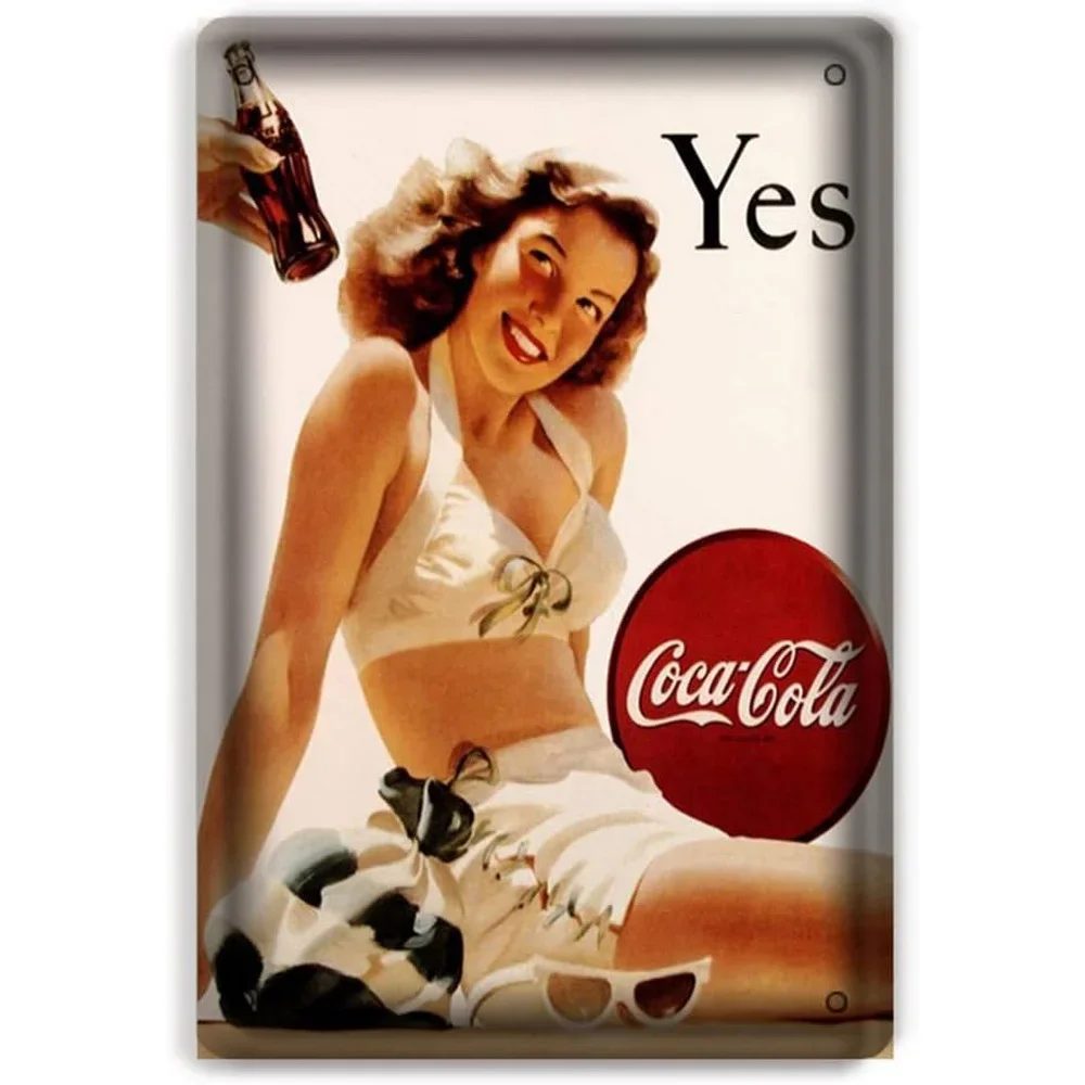 Vintage Metal Tin Sign Retro Pin Up Girl Soda Drink Figure Print Wall Decor For Bar Cafe Garage Wall Art