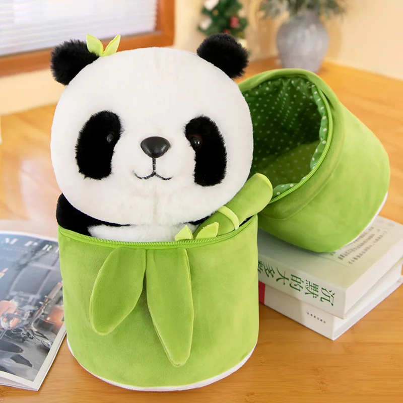Urocza pluszowa panda w tubie bambusowej, wypchana zabawka, słodki prezent urodzinowy dla dzieci, panda - pamiątka narodowa.