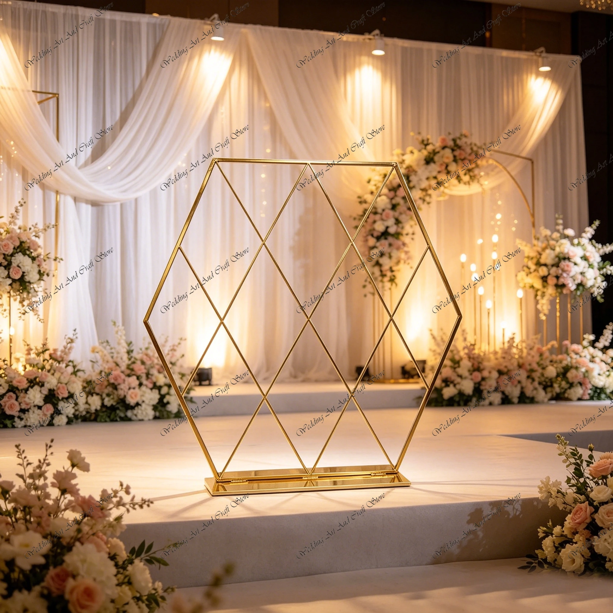 1pc f30 2M Gold Metal Hexagon Background Gold Stainless Steel Decoration Event Backdrop for Wedding Stage Decoration ivy1089