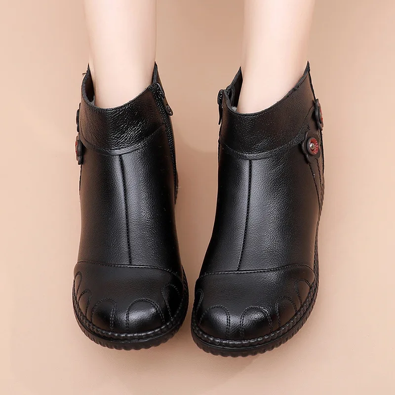 2023 Winter Leather Warm Women Boots Waterproof Slip On Snow Boots Ladies Casual Comfortable Ankle Boots Women\'s Short Boots