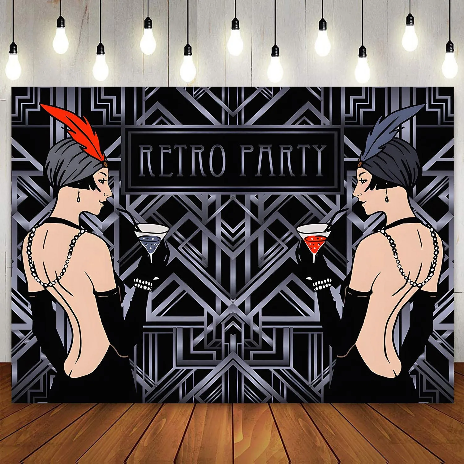 

20s 1920s The Great Gatsby Theme Birthday Party Decoration Banner Poster Retro Backdrop Prom Stage Dance Black Gold Background
