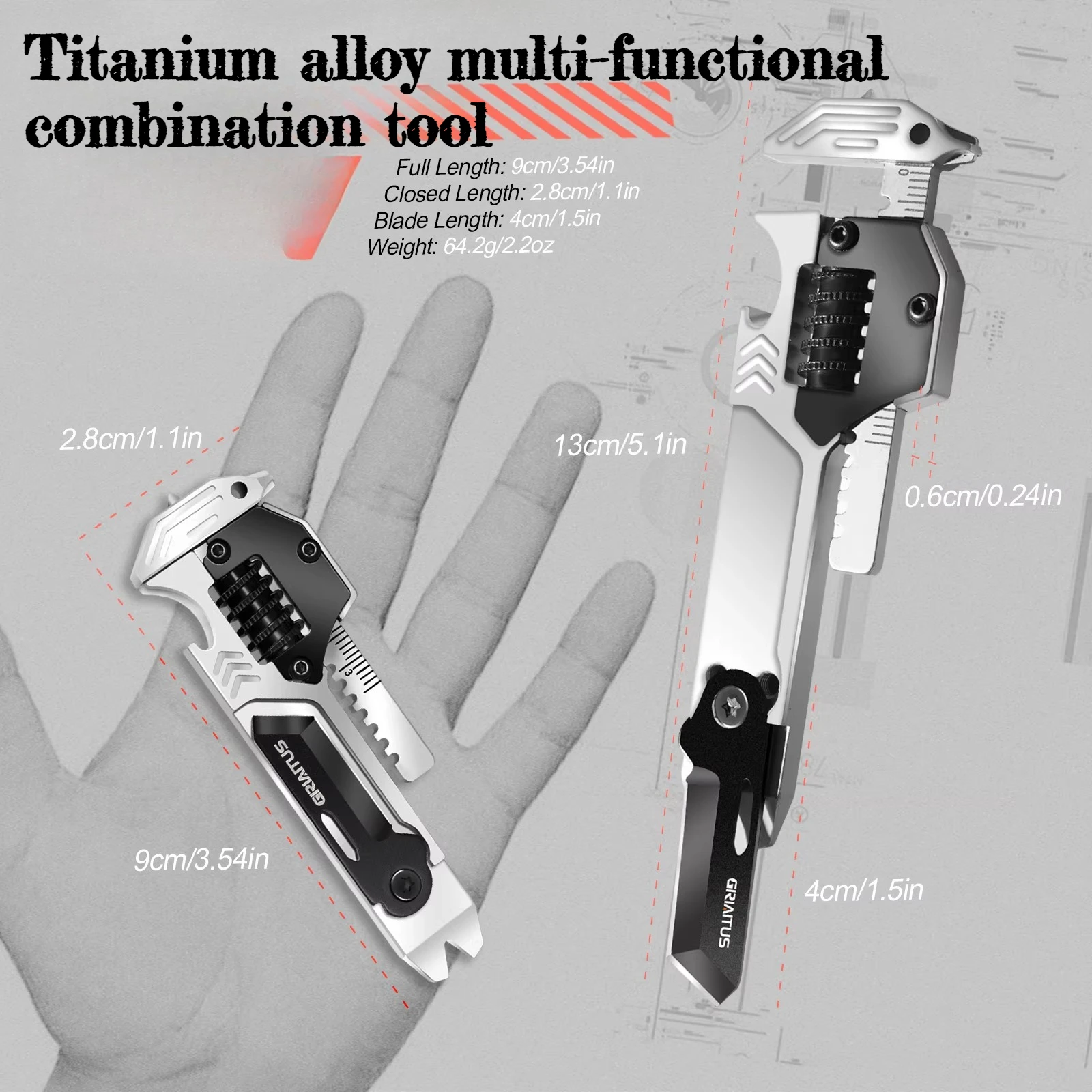 7-in-1 Titanium Alloy Multi-functional Folding Tool Ruler Caliper EDC Outdoor Portable Convenient Tool Advanced Gift
