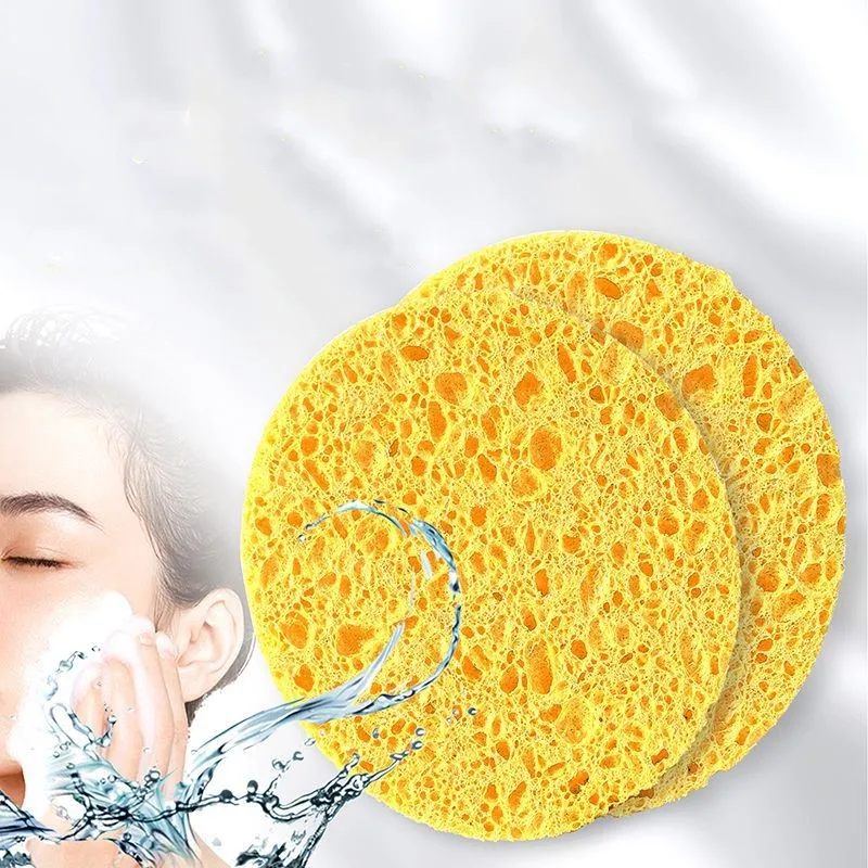 1pcs Wood Pulp Powder Puff Yellow Dry And Wet Sponge Puff Soft Wood Pulp Compressed Facial Wash For Makeup Removal Skin Tool