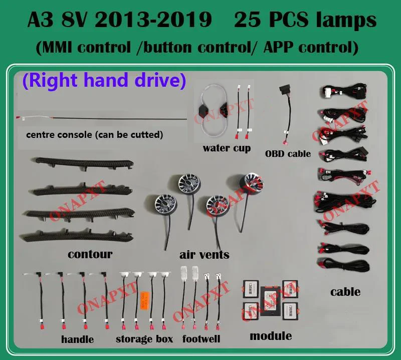 Auto Strip Voor Audi A3 8V 8Y S3 RS3 2013-2021 Mqb Dashboard Ontluchter Decoratieve Omgevingslicht led Sfeer Nozzle Lamp 30-Kleur