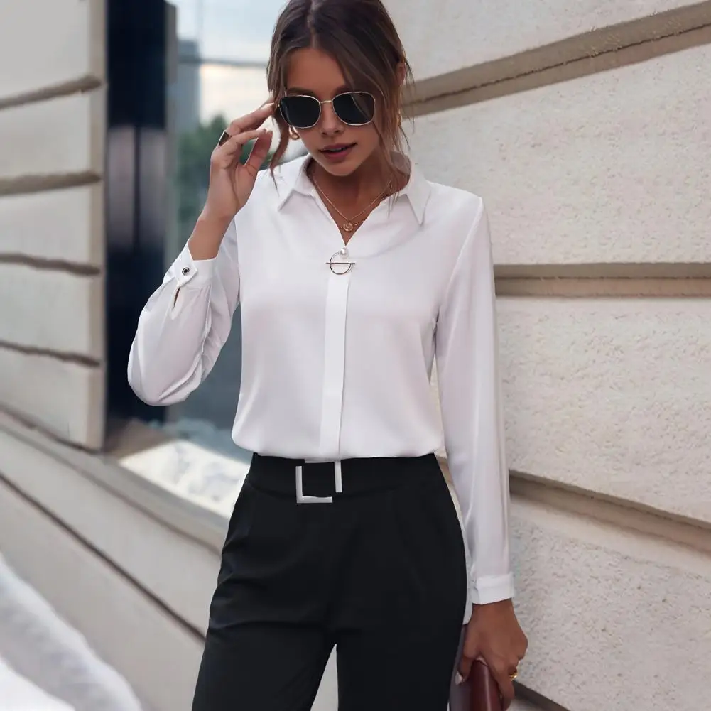 2024 Women Elegant Chiffon Shirts New Fashion White V Neck Casual Loose Long Sleeve Blouses Office Lady Tops Female Blusas