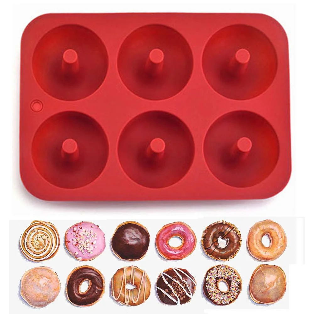 Molde de Silicona para Donuts de 6 Cavidades, Antiadherente, Resistente al Calor, para Mini Cupcakes y Donas