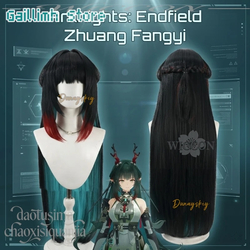 Pelucas de estilo chino Zhuang Fangyi Long Black, pelo interior de color verde menta, pelo sintético, Cosplay, Anime, juego Arknights: Endfield