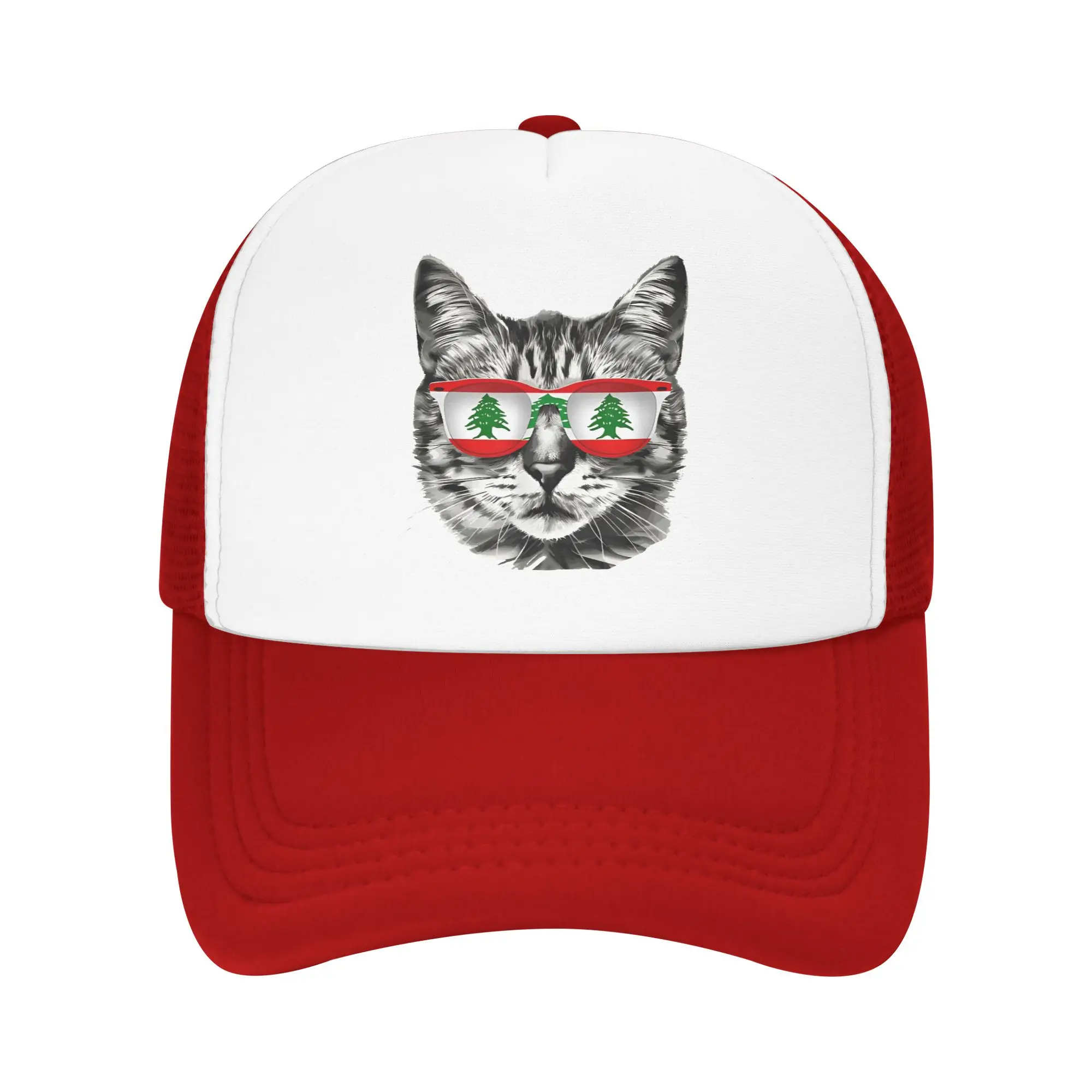 Lebanese Flag Cat Owner Souvenirs Products Kitten Lebanon Mesh Baseball Caps Unisex Sun Caps  Hat Adjustable Summer Trucker Caps