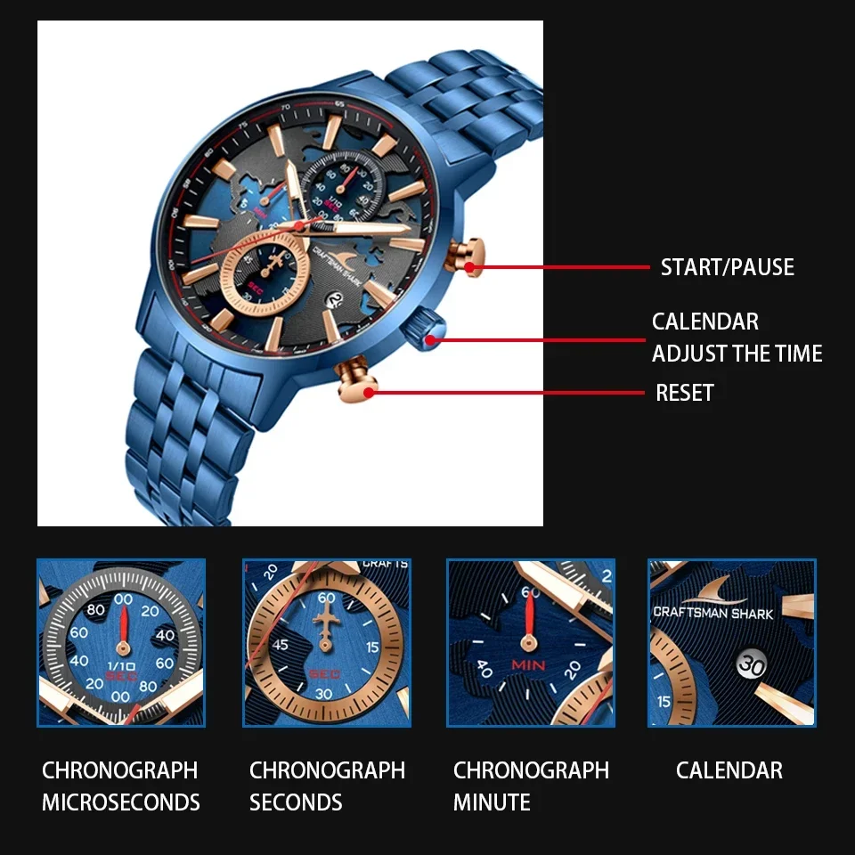 New Men Watch Top Brand Luxury Sports Quartz Mens Watches Full Steel Waterproof Chronograph Wristwatch Men Relogio Masculino