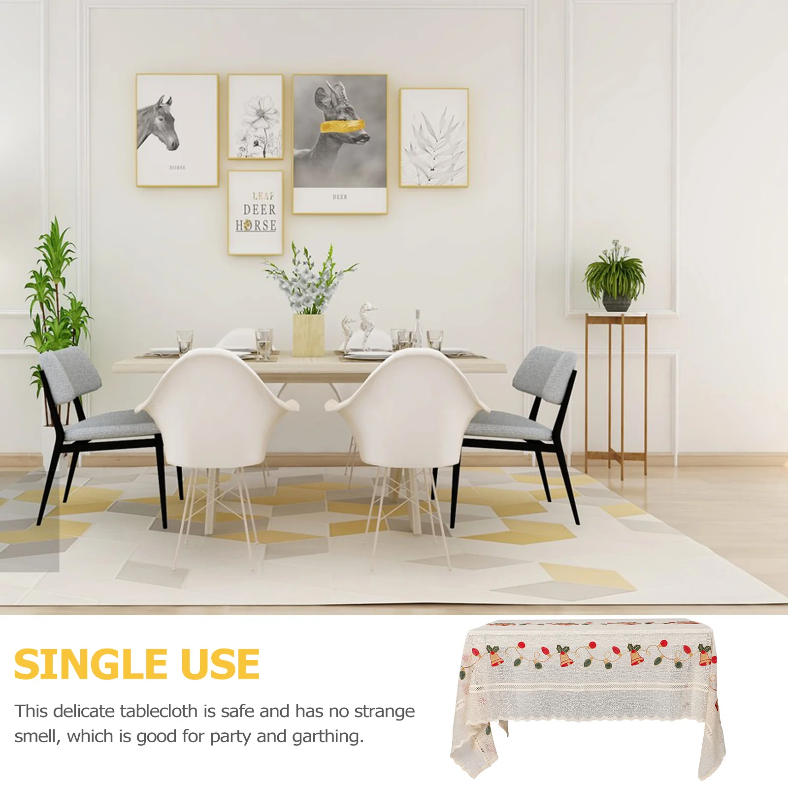 

Elegant Embroidered Christmas Tablecloth Washable Reusable Dining Table Cover for Holiday Gatherings and Festive Celebrations