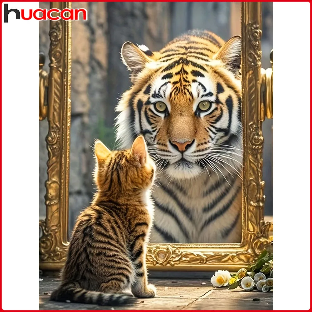 Huacan Neuheiten Diamantgemälde Tiger Katze Diamant Mosaik Tier Komplettset Wanddekoration