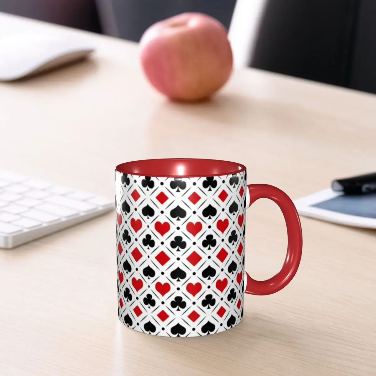 Taza con símbolos de trajes de cartas de póquer, tazas de café de cerámica divertidas, tazas de té, taza de leche, artículos para beber, regalos para mujer y hombre