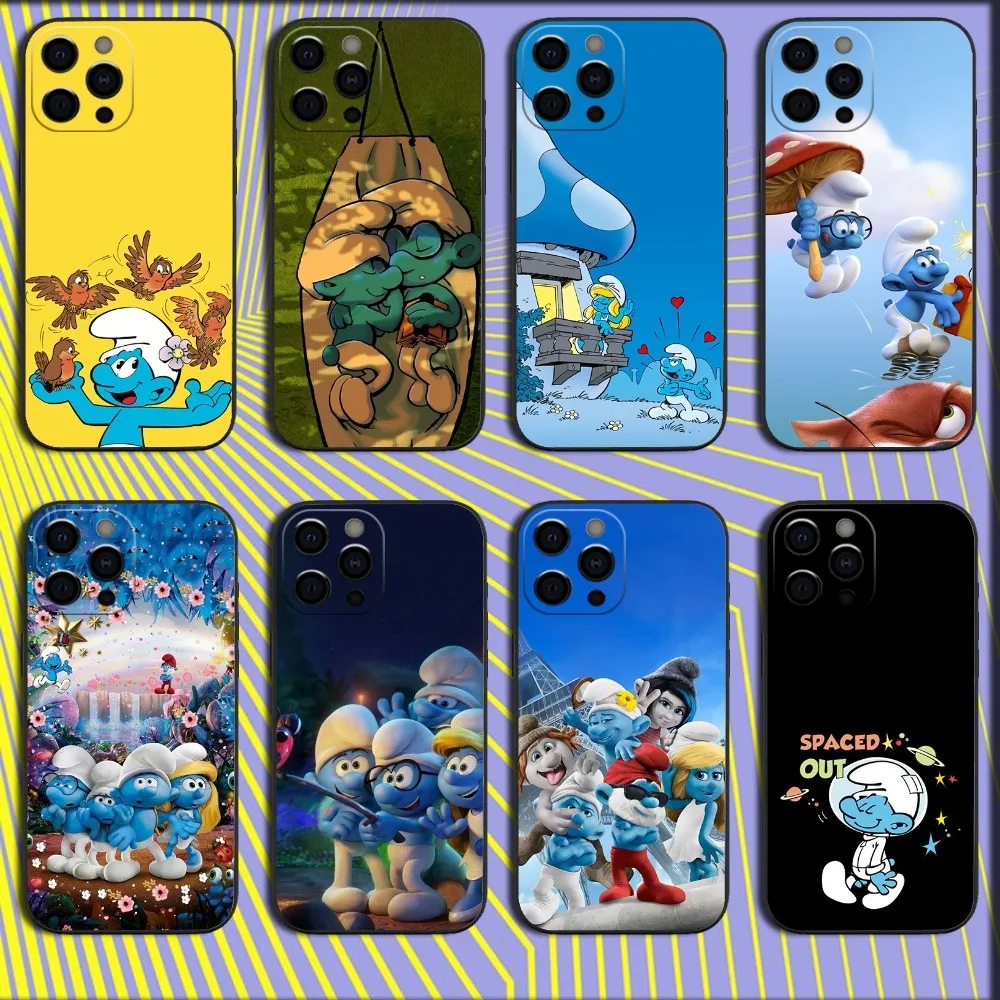 Movie Cute The S-Smurfs Phone Case For iPhone 16,15,14,13,12,11,Pro,X,XS,Max,XR,Plus,Mini Soft Black Cover