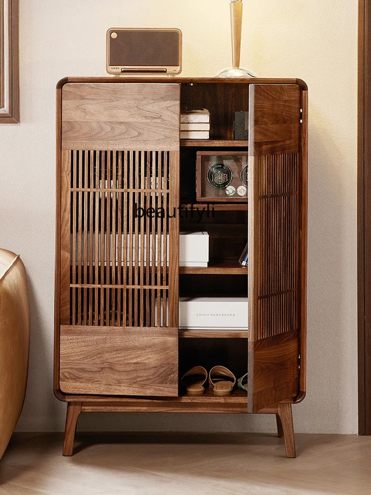 

ss1001 Nordic solid wood shoe cabinet household door porch rack North American black walnut foyer cabinet