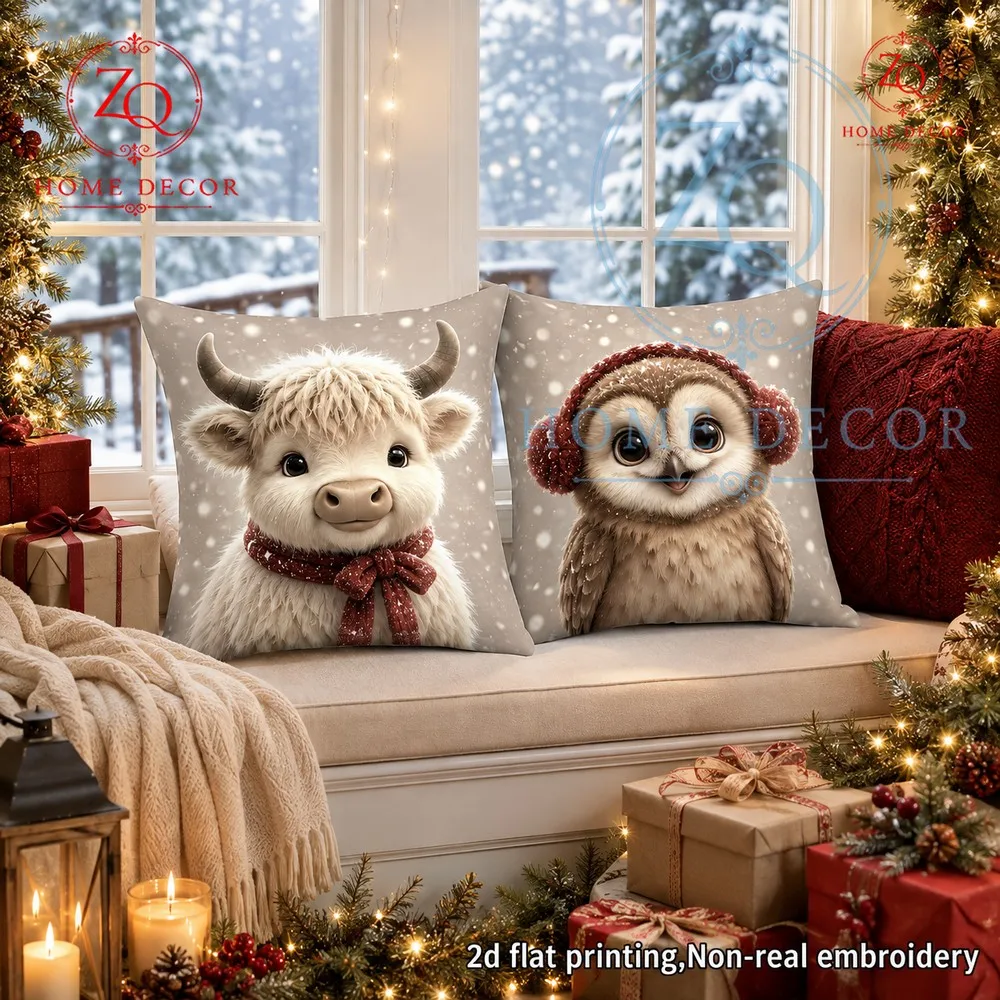 Warm winter lighting snow scenes paired with cute calf owl designs cree cozy soothing ambiance perfect Christmas season decor